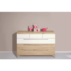 PAIDI Kommode Remo Breit 1 Schublade Kreideweiß 2 Schubladen Bordeaux Eiche