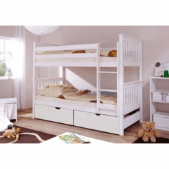 TiCAA Etagenbett Sammy Weiß Mit 2 Schubladen
