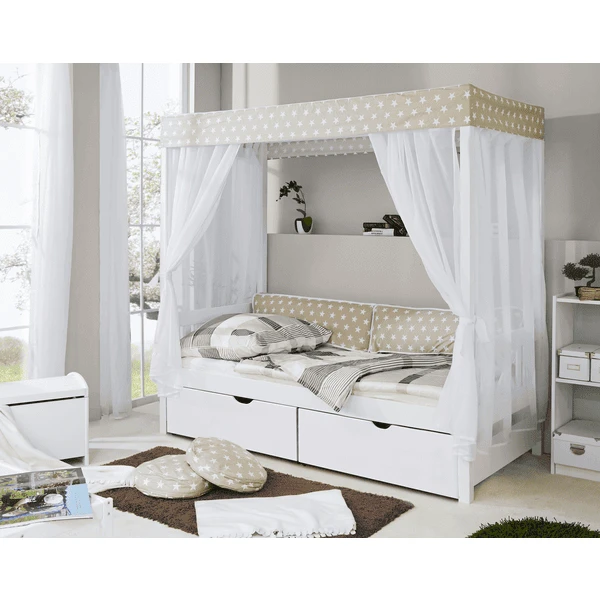 TiCAA Himmelbett Beige Mit 2 Schubladen 1 TiCAA Himmelbett Beige Mit 2 Schubladen