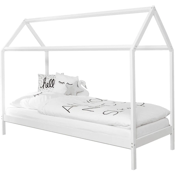 TICAA Kinderbett Hausbett "Lina" 90x200 Cm Kiefer Weiß Weiß 1 TICAA Kinderbett Hausbett "Lina" 90x200 Cm Kiefer Weiß Weiß