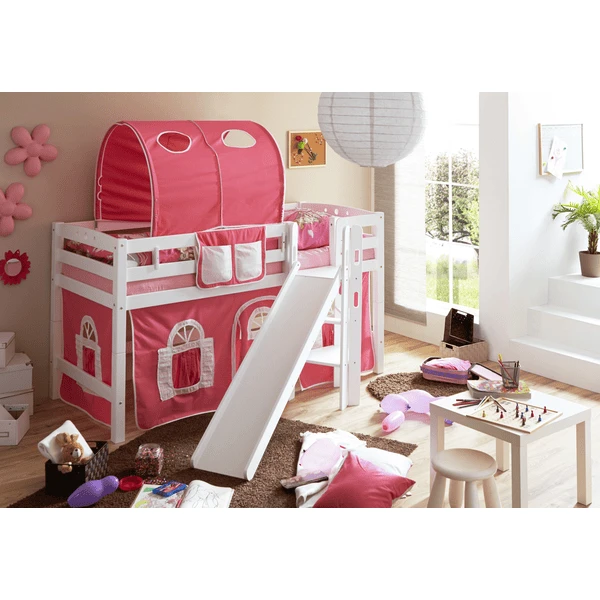 TiCAA Podestbett Tino Weiß Rosa - Weiß Mit Rutsche 1 TiCAA Podestbett Tino Weiß Rosa - Weiß Mit Rutsche